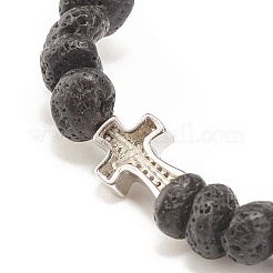 Bracciale elasticizzato con perline in pietra lavica naturale&nbsp;BJEW-JB08294-04
