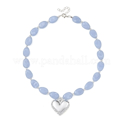 Colliers de perles ovales avec pendentif cœur en acrylique et imitation pierre précieuse pour femmes&nbsp;NJEW-JN06479-02