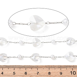 Цепи из нержавеющей стали 304 и АБС-пластика с круглыми бусинами и стеклянными бусинами в форме сердца&nbsp;CHS-G048-11P