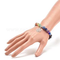 Bracelet extensible en pierre de lave naturelle et pierres mélangées avec mauvais œil au chalumeau&nbsp;BJEW-JB08321-02