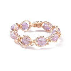 Anello rotondo con perline intrecciate in pietra naturale&nbsp;RJEW-JR00448