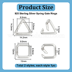 2 шт. 2 стиля 925 кольца с пружинным затвором из стерлингового серебра&nbsp;STER-PH0004-06
