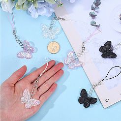 6 шт. 3-х цветные акриловые ремешки для мобильного телефона с бабочками AJEW-GF0009-11