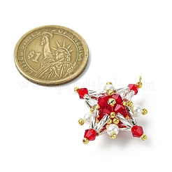 ガラスシードビーズのテトラプテラペンダント  ジャンプリングとガラスパールラウンドビーズ付き  ミックスカラー  31x31x13mm  穴：2.5mm&nbsp;PALLOY-MZ00533