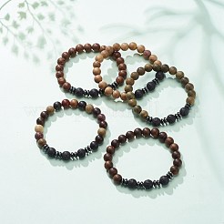 ナチュラルラバロック＆ウッドビーズストレッチブレスレット  女性のためのエッセンシャルオイルジェムストーンジュエリー  ミックスカラー  内径：2-1/8インチ（5.4cm）  ビーズ：8mm&nbsp;BJEW-JB08536