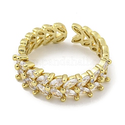 Открытое кольцо-манжета из листовой латуни с микропаве из циркония для женщин RJEW-E296-09G