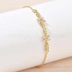 Bracelets en laiton pavés de zirconiums cubiques transparents en forme de fleur&nbsp;KK-CBA6980-24G