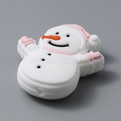 Bonhomme de neige thème de noël perles de silicone écologiques de qualité alimentaire&nbsp;LS-SIL-WH0013-39D