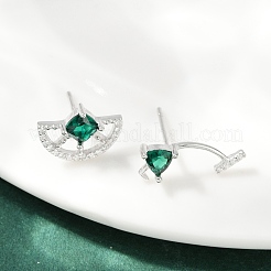 925スターリングシルバーキュービックジルコニアスタッドピアス  半円  左右  銀  9x12.5mm&nbsp;EJEW-V019-01P