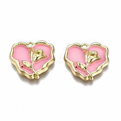 メッキ合金エナメルチャームラック  カドミウムフリー＆鉛フリー  ライトゴールド  バラとハート  ピンク  20x21x4mm  穴：1.8mm&nbsp;ENAM-N060-15-05LG