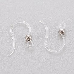 環境に優しいプラスチック製のピアスフック  304ステンレススチールビーズと水平ループ付き  ラウンド  ステンレス鋼色  15.5x8x0.7mm  穴：1.2mm  ピン：0.5mm&nbsp;X-STAS-K203-03P