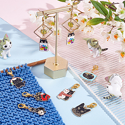 Подвески из эмали из сплава черной кошки HJEW-AB00368