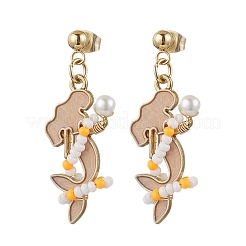 Серьги-гвоздики из нержавеющей стали 304 в форме русалки со стеклянными бусинами EJEW-MZ00460