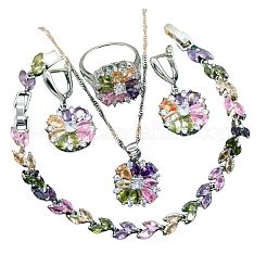 Collane con ciondolo in ottone con pavé di zirconi cubici e orecchini e set di anelli e bracciali a maglie per donna&nbsp;FS-WG38B31-01