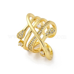 Латунные кольца-манжеты с микропаве и прозрачным цирконием для женщин&nbsp;RJEW-H248-01G-02