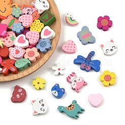 90 шт. печатных бусин из натурального клена&nbsp;WOOD-YW0001-83