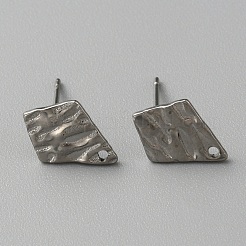 304ステンレススチールテクスチャジオメトリスタッドピアスファインディングスホール付き  凧  12x9mm  穴：1mm  ピン：0.6mm&nbsp;STAS-WH0027-54B