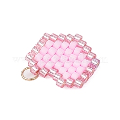 シードビーズ ビーズチャーム  丸カン付き  ハートペンダント  パールピンク  14x14.5x2mm  穴：2.7mm&nbsp;PALLOY-MZ00359-02