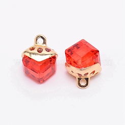 ガラスチャーム  合金のパーツと  キューブ  パパラチャ  15x10x10mm  穴：1.6mm&nbsp;GLAA-SZC0004-02L