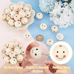 42 pièces 6 styles de perles européennes en bois imprimé&nbsp;WOOD-GO0001-04