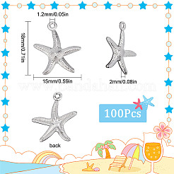 316サージカルステンレススチールペンダント100個  ヒトデチャーム  ステンレス鋼色  18x15x2mm  穴：1.2mm&nbsp;STAS-SC0004-45
