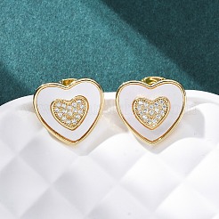 Серьги-гвоздики из латуни с микро-паве и прозрачным фианитом в форме сердца KK-D363-12B-G