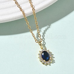 Овальный кулон из латуни с прозрачными и синими кубическими цирконами&nbsp;NJEW-D341-09G