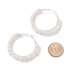 Orecchini a cerchio da donna con perline avvolti in filo di perle naturali&nbsp;EJEW-JE04758-04