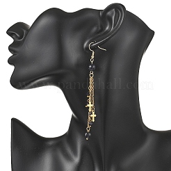 Круглые серьги-подвески с крестом из нержавеющей стали 304 EJEW-JE06785