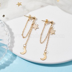 Серьги-гвоздики с луной и звездой из нержавеющей стали 304 спереди и сзади EJEW-JE05544