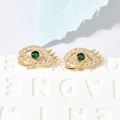 Boucles d'oreilles puces en laiton serties de micro-pavés de zircone cubique&nbsp;EJEW-C186-20G-03