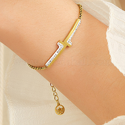 Braccialetti da donna in acciaio inossidabile stile coreano 201 con doppia lettera L e strass di cristallo.&nbsp;NJ2607