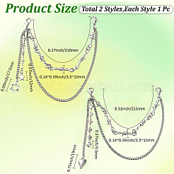 4 шт. 2 стиля двухслойная железная сплавная цепочка для украшения обуви&nbsp;AJEW-GF0011-23