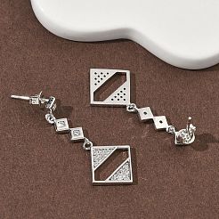 Rhombus Messing Micro Pave klare Zirkonia Ohrstecker&nbsp;EJEW-F383-10P