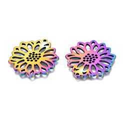 イオンプレーティング（IP）201ステンレスペンダント  花  虹色  26x25x1.5mm  穴：1.2mm&nbsp;STAS-N098-047M