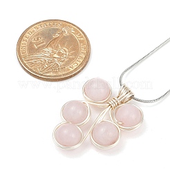 Ожерелья с подвесками из натурального розового кварца в виде листовой медной проволоки&nbsp;NJEW-JN05218-05