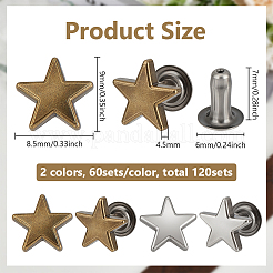 12 sachet de rivets décoratifs en alliage de zinc de 2 couleurs&nbsp;FIND-FG0005-52A