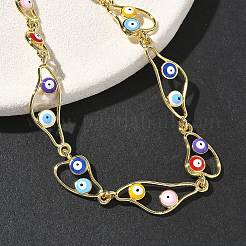 Латунные эмалевые плоские круглые звенья-цепочки с защитой от сглаза для женщин BJEW-G764-01G