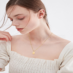 Collier avec pendentif rectangulaire en forme de lettre en acier inoxydable 1 pièce&nbsp;NJEW-LP0001-34I-G