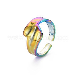 Радужный цвет 304 нержавеющая сталь нерегулярная широкая полоса открытое кольцо-манжета для женщин&nbsp;RJEW-N038-049M