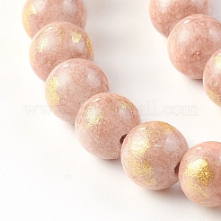 天然石馬山ジェイドビーズ連売り  金箔  染め  ラウンド  ダークサーモン  8mm  穴：1mm  約50個/連  15.75インチ（40cm）&nbsp;X-G-F670-A22-8mm