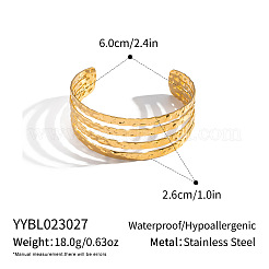 26mm 304ステンレススチール製 ヴィンテージ風テクスチャ加工 レイヤード オープンカフ バングル（女性用）  18KGP本金メッキ  内径：2.36インチ（6cm）&nbsp;ZJ0317