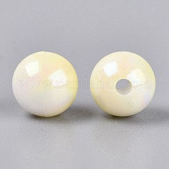 電気メッキ加工されたツートンカラーの不透明プラスチックビーズ  ラウンド  ライトゴールデンロッドイエロー  8mm  穴：1.8mm  約2083個/500g&nbsp;KY-N025-66A