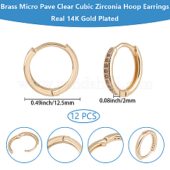 12 paio di orecchini a cerchio in ottone micro pavé con zirconi cubici trasparenti per donna&nbsp;EJEW-SC0001-97