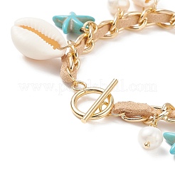 Conchiglia naturale e perla di conchiglia e bracciale con ciondolo a forma di stella marina sintetica&nbsp;BJEW-TA00201