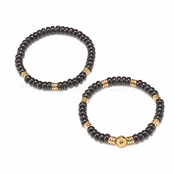 2pcs 2 bracelets extensibles de style noix de coco et lave naturelle et hématite synthétique&nbsp;BJEW-JB07825