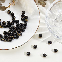 50 шт. бусины из натурального черного оникса (окрашенные и нагретые)&nbsp;G-DR0001-02