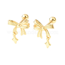 Серьги-гвоздики из стерлингового серебра с бантом и звездой&nbsp;EJEW-K317-10G