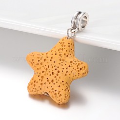Stella tibetana stile antico lega d'argento pietra lavica perline europeo ciondola charms&nbsp;PALLOY-JF00026