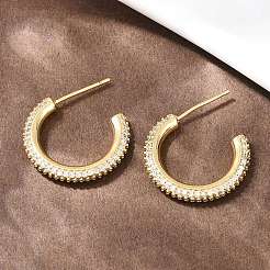 Серьги-гвоздики из латуни в форме буквы С с прозрачным кубическим цирконием&nbsp;EJEW-A156-11B-G